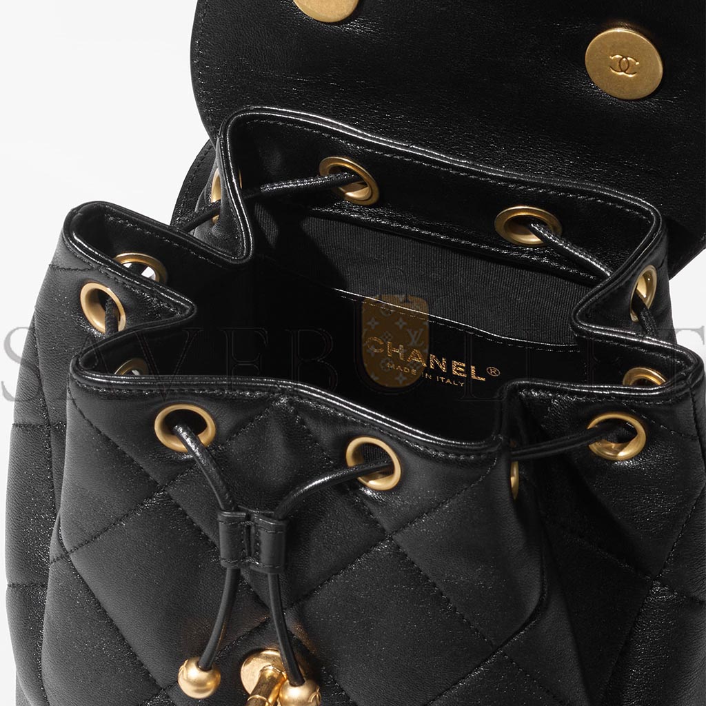 CHANEL MASTER BLACK BACKPACK IN LAMBSKIN AND GOLD-TONE METAL AS4866 (20*19*12cm)